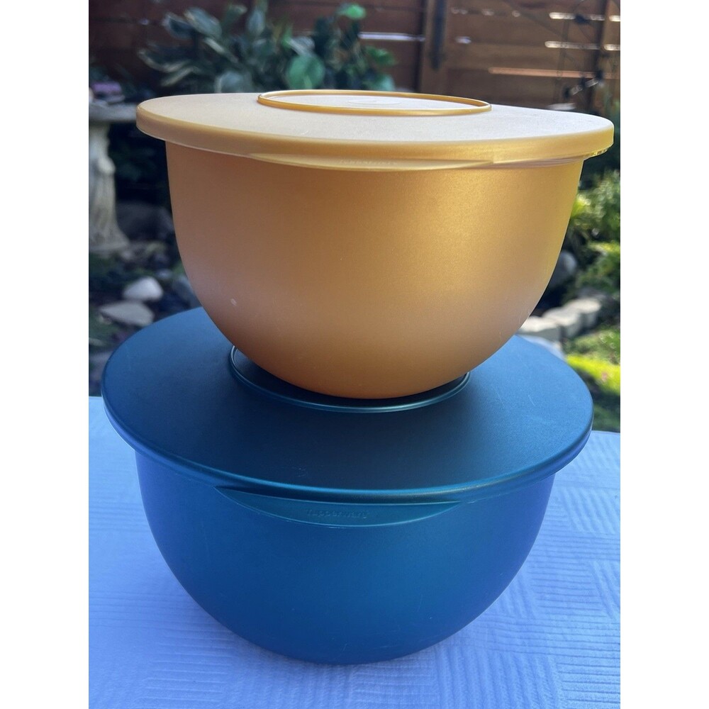1978-1982 Vintage Tupperware Servalier Nesting Bowl Set Blue Gold w/Lids